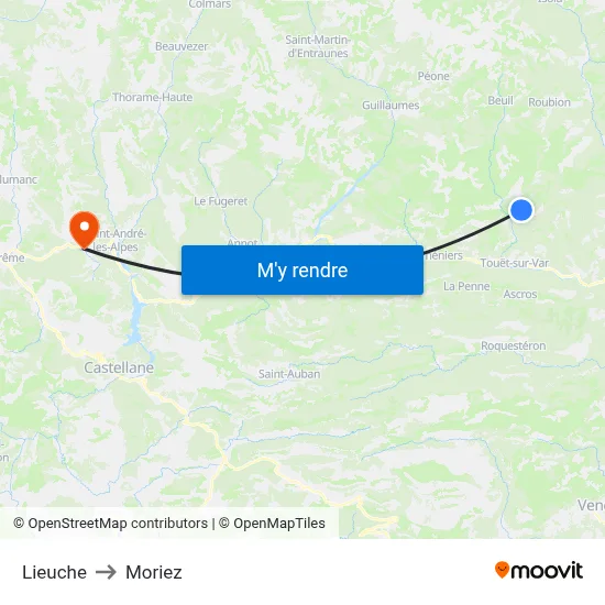 Lieuche to Moriez map