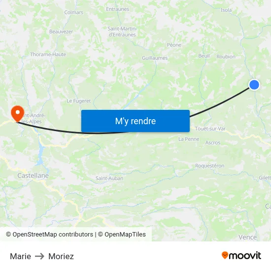 Marie to Moriez map