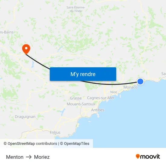 Menton to Moriez map
