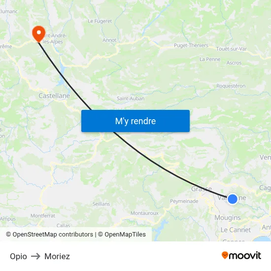 Opio to Moriez map
