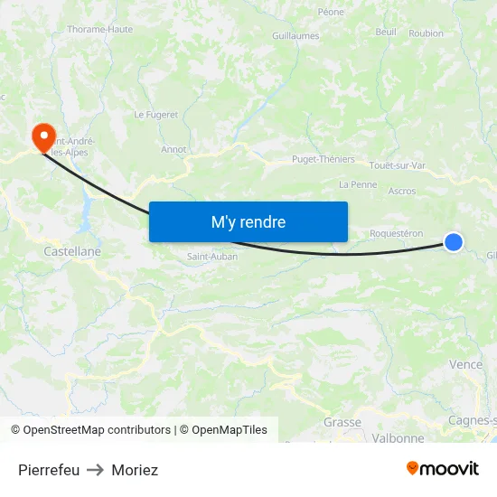 Pierrefeu to Moriez map