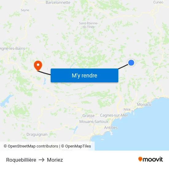Roquebillière to Moriez map