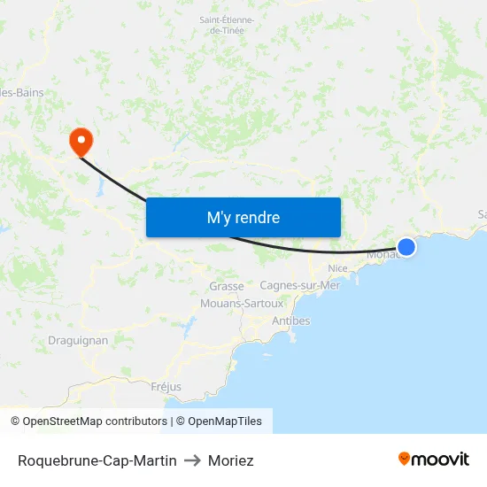 Roquebrune-Cap-Martin to Moriez map