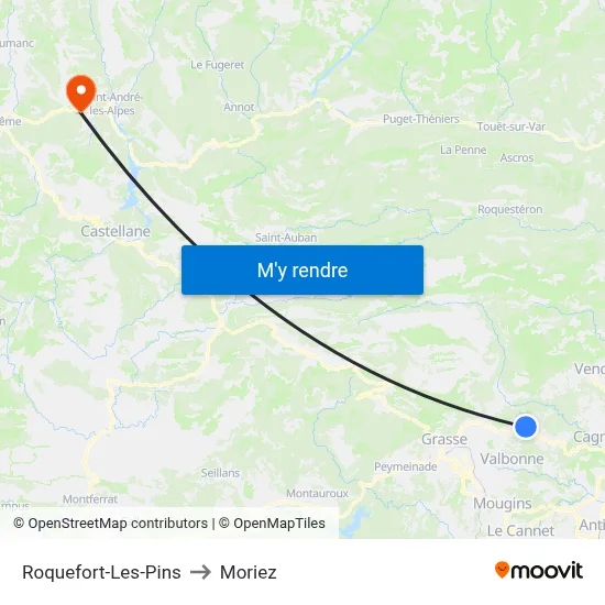 Roquefort-Les-Pins to Moriez map