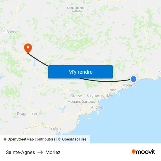 Sainte-Agnès to Moriez map