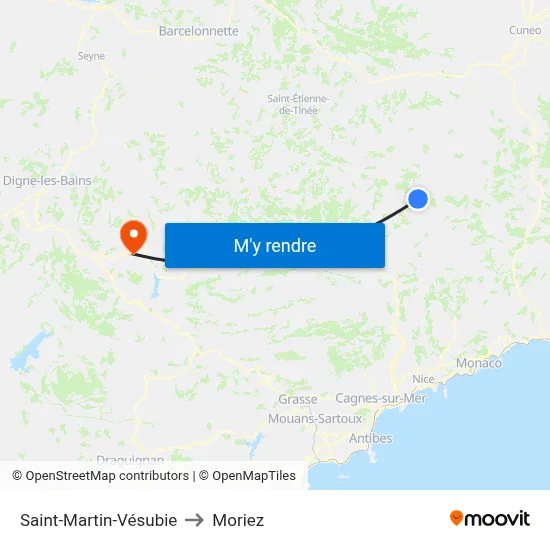 Saint-Martin-Vésubie to Moriez map