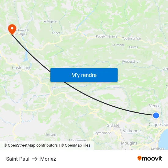 Saint-Paul to Moriez map