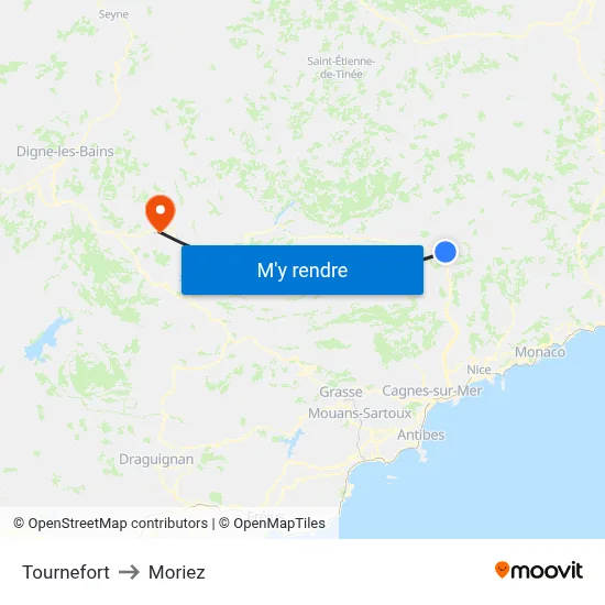 Tournefort to Moriez map