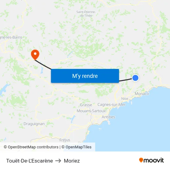 Touët-De-L'Escarène to Moriez map