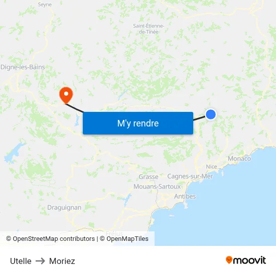 Utelle to Moriez map