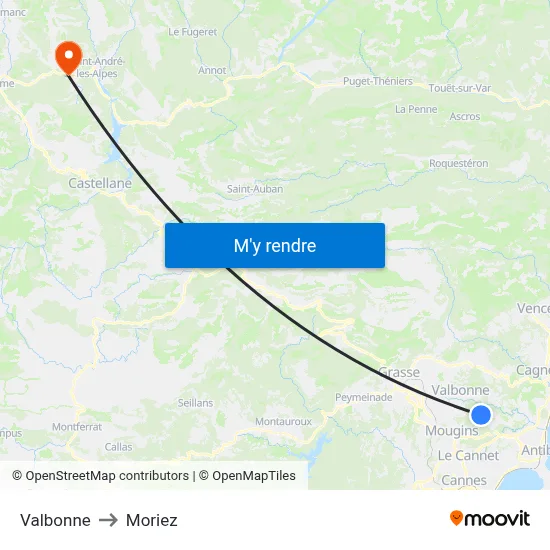 Valbonne to Moriez map