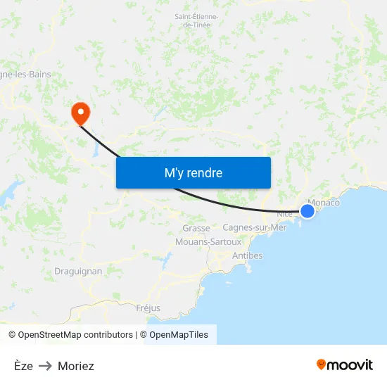 Èze to Moriez map