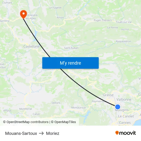 Mouans-Sartoux to Moriez map