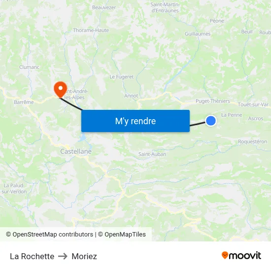 La Rochette to Moriez map