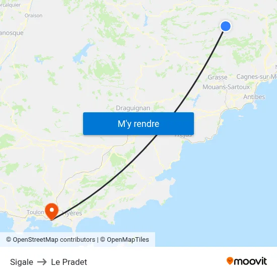 Sigale to Le Pradet map
