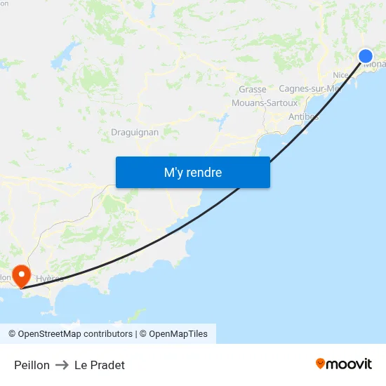 Peillon to Le Pradet map