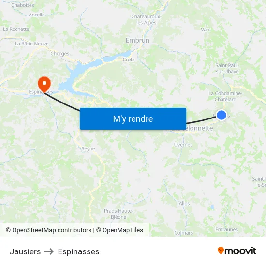 Jausiers to Espinasses map