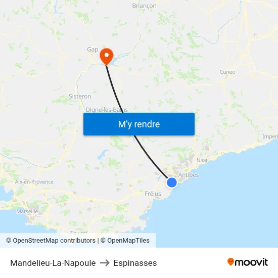 Mandelieu-La-Napoule to Espinasses map