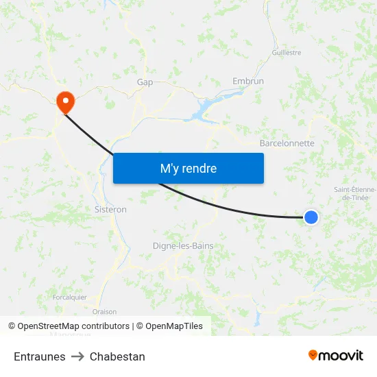 Entraunes to Chabestan map