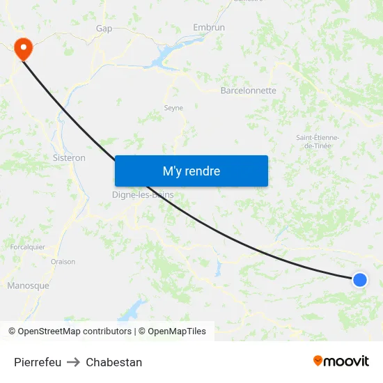 Pierrefeu to Chabestan map