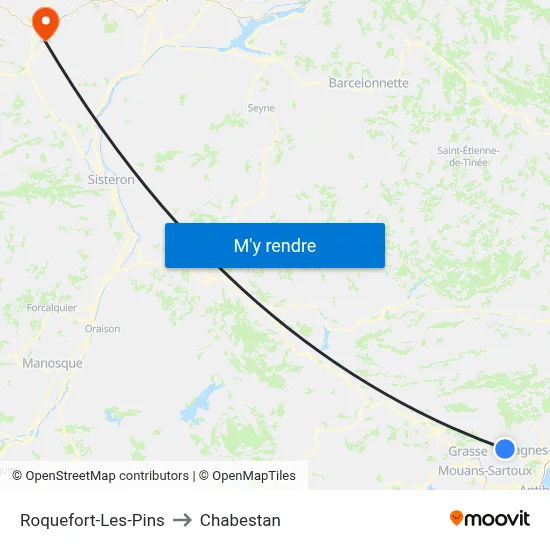 Roquefort-Les-Pins to Chabestan map
