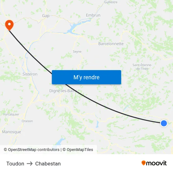 Toudon to Chabestan map