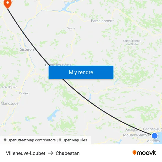 Villeneuve-Loubet to Chabestan map