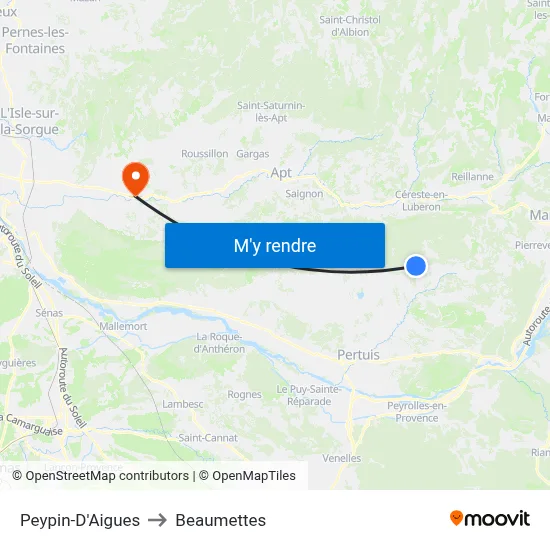 Peypin-D'Aigues to Beaumettes map