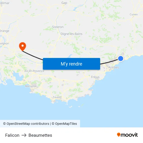 Falicon to Beaumettes map