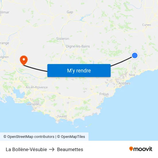 La Bollène-Vésubie to Beaumettes map
