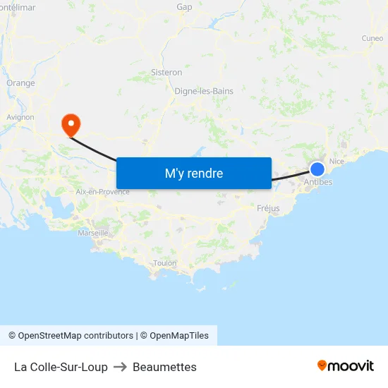 La Colle-Sur-Loup to Beaumettes map