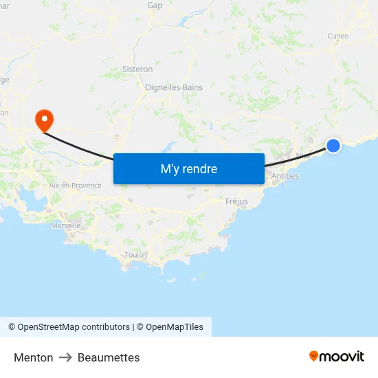 Menton to Beaumettes map