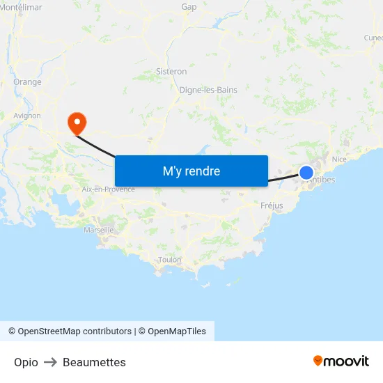 Opio to Beaumettes map