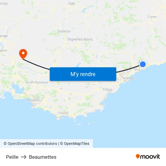 Peille to Beaumettes map