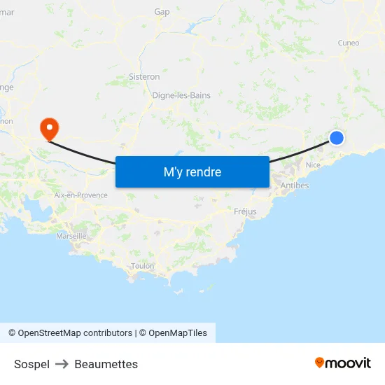 Sospel to Beaumettes map