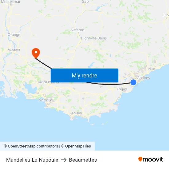 Mandelieu-La-Napoule to Beaumettes map