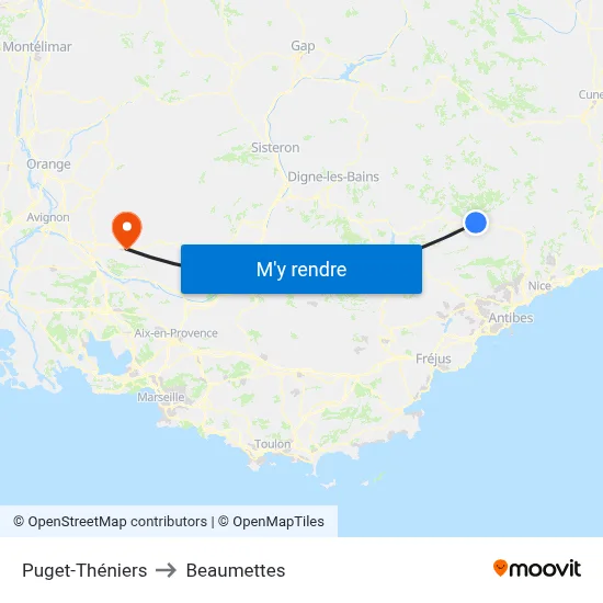 Puget-Théniers to Beaumettes map