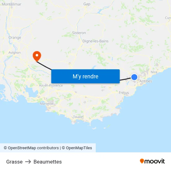 Grasse to Beaumettes map