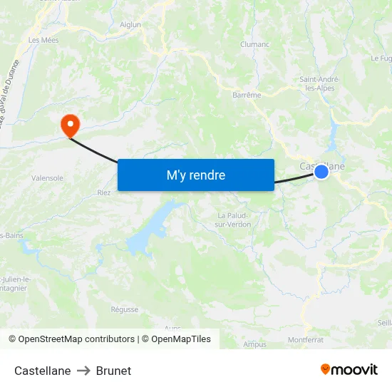 Castellane to Brunet map