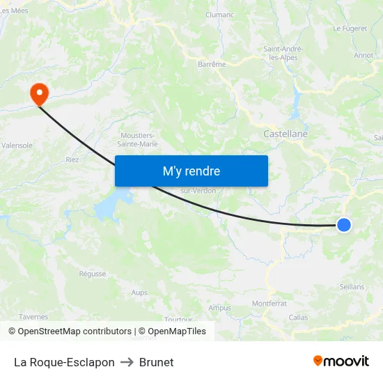 La Roque-Esclapon to Brunet map