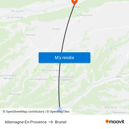 Allemagne-En-Provence to Brunet map