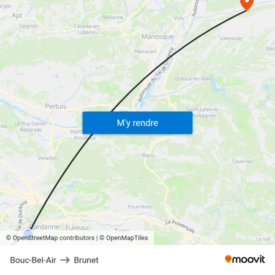 Bouc-Bel-Air to Brunet map