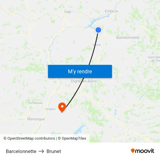 Barcelonnette to Brunet map
