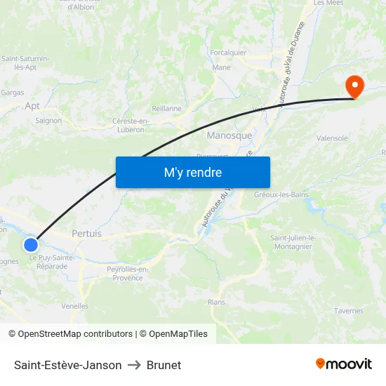 Saint-Estève-Janson to Brunet map
