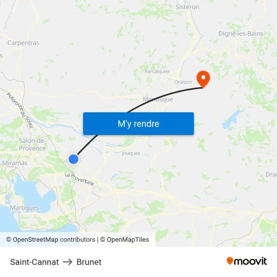 Saint-Cannat to Brunet map