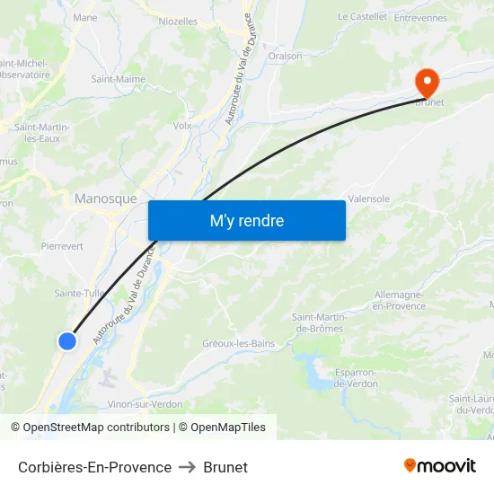 Corbières-En-Provence to Brunet map