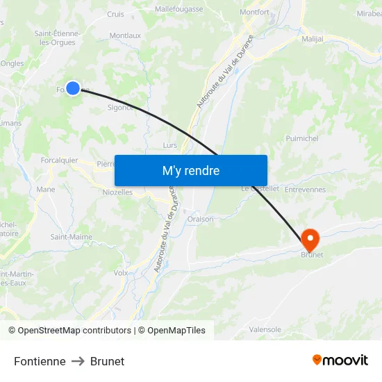 Fontienne to Brunet map