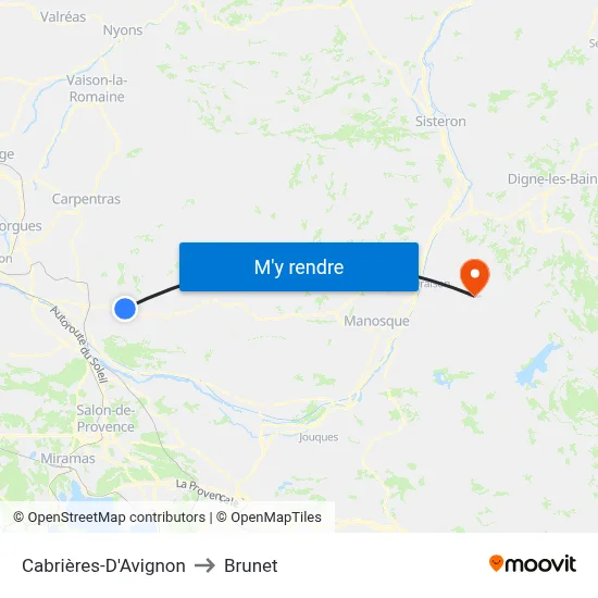 Cabrières-D'Avignon to Brunet map