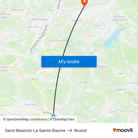 Saint-Maximin-La-Sainte-Baume to Brunet map