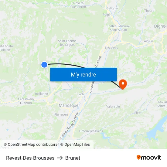 Revest-Des-Brousses to Brunet map